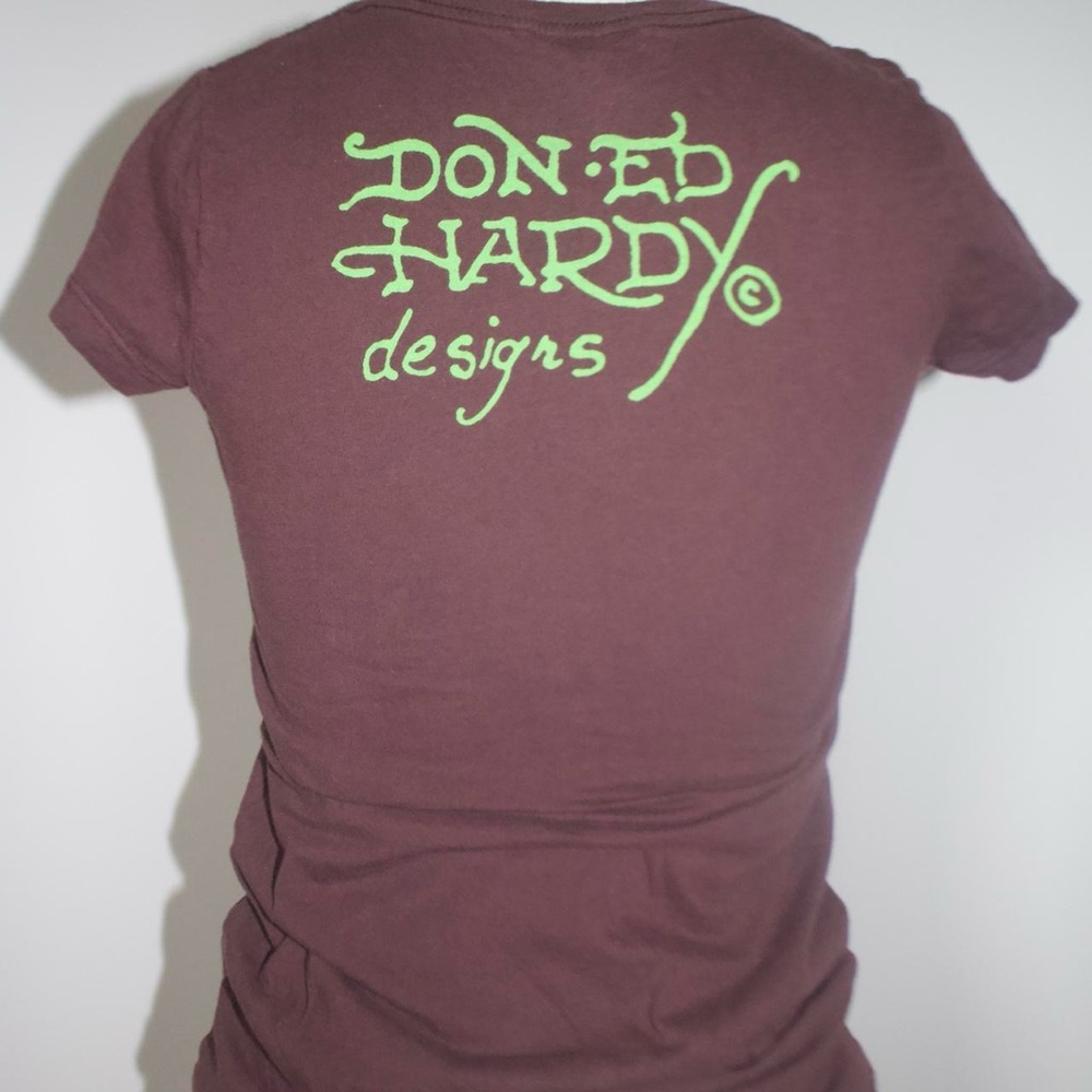 Ed Hardy Brown Flower Graphic T-Shirt